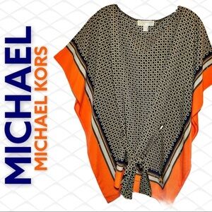 MICHAEL MICHAEL KORS Silky Belted Poncho Blouse, Size S/M